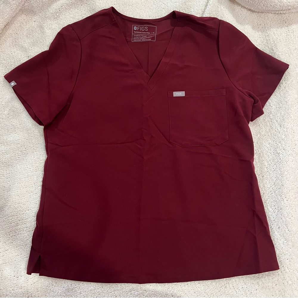 Figs Burgundy Catarina One Pocket Scrub Top XL